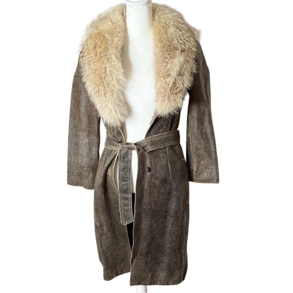 Andrew Marc Leather + Coyote Fur Coat Y2K